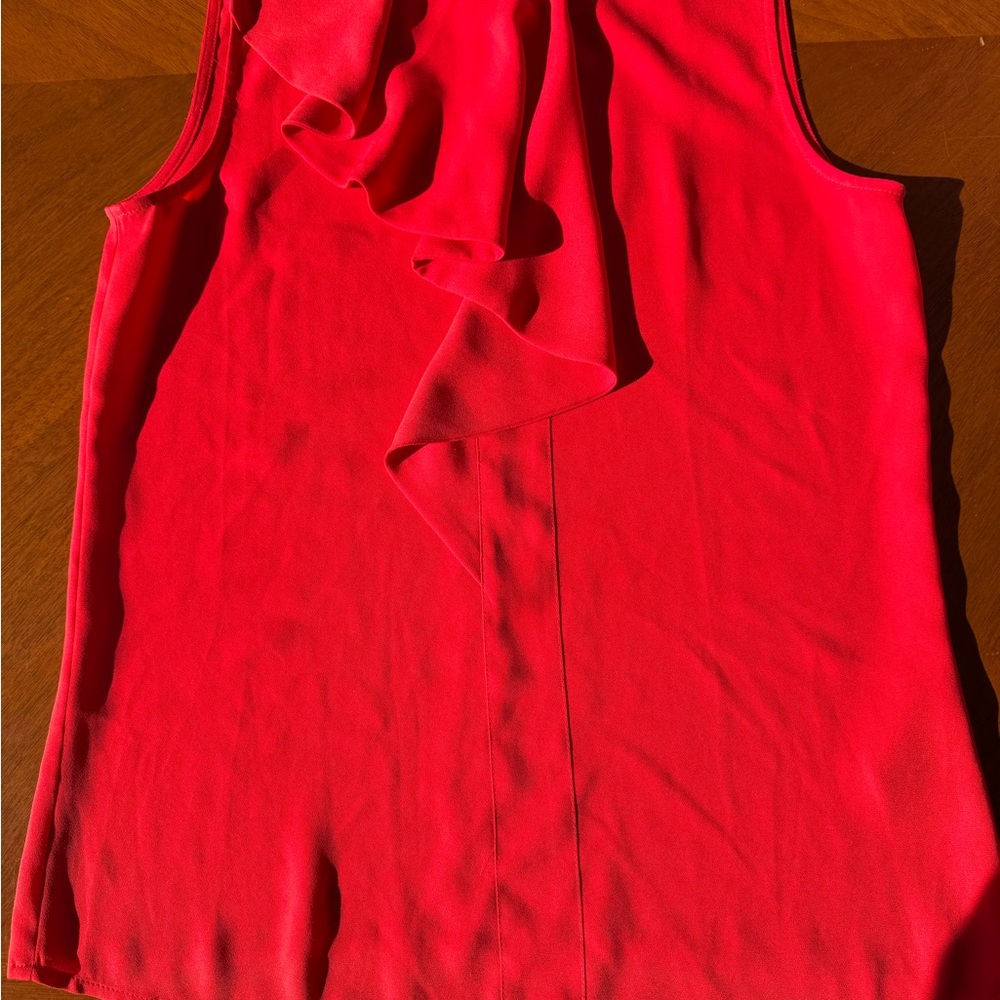 Eva Longoria Business Casual Sleeveless Red Ruffled Top- Size XS